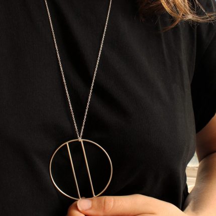 Striped Circle Sterling Silver Long Necklace - Image 2