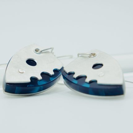 Teal Mirrored Acrylic and Pewter Earrings - Image 3