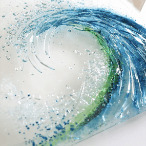 Handmade Glass Wave Art With Blue And Green