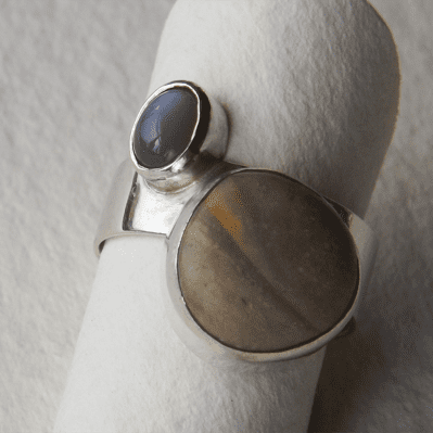 Silver Ring With Grey And Sand Semi Precious Stones By Rebecca Walklett