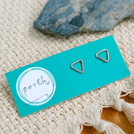 Pair of sterling silver triangle shaped wire studs by Porth Jewellery