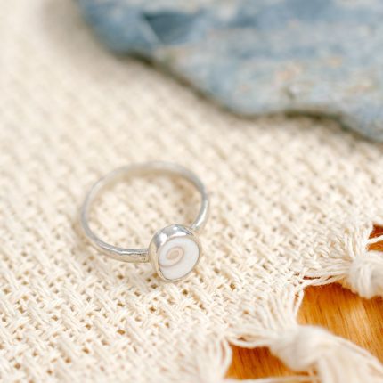 Sterling silver ring with a Shiva shell setting by Porth Jewellery