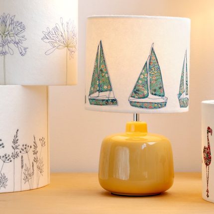 Melody Ryder Designs - Group of felt and machine embroidered lampshades (lit)