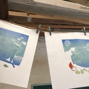 Lino Prints By Katie Godden Green On The Drying Line