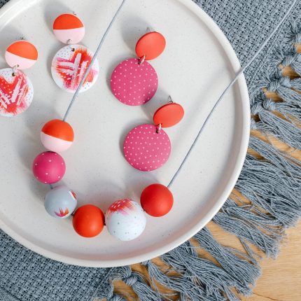 Red and Pink Mevagissy Wooden Bead Jewellery handpainted by Sea Pink Studio