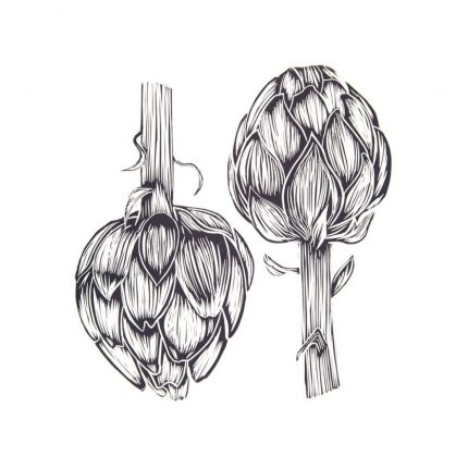 Two Artichokes Limited Edition Navy Lino Print by Lino Lord Press