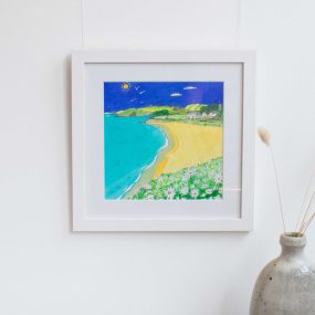 Bright Cartoon Like Watercolour Painting Of Gyllyngvase Beach By Cathy Eastment