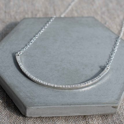 Textured Sterling Silver Curved Bar Necklace - Image 3