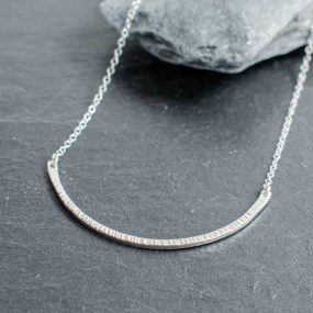 Textured Sterling Silver Curved Bar Necklace