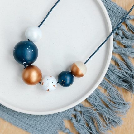 Navy and copper painted wooden bead necklace by Sea Pink Studio