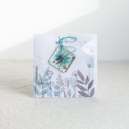 Fused glass flower decoration with card by Dreya Glass