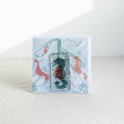 Fused glass seahorse decoration with card by Dreya Glass