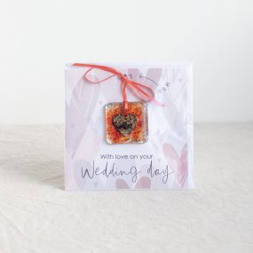 Fused Glass Heart Decoration With Card Saying With Love On Your Wedding Day By Dreya Glass