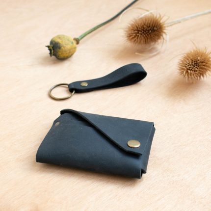 Black leather wallet with keyring by Wild Origin