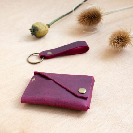 Burgundy leather wallet with keyring by Wild Origin