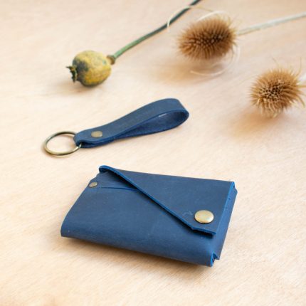 Navy leather wallet with keyring by Wild Origin