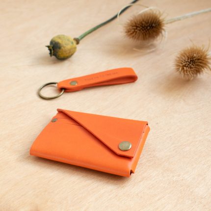 Orange leather wallet with keyring by Wild Origin