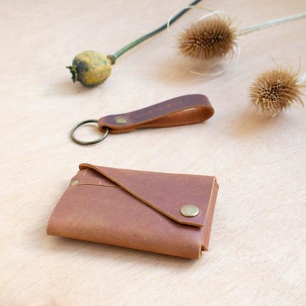 Tan leather wallet with keyring by Wild Origin