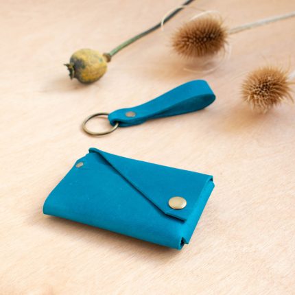 Teal leather wallet with keyring by Wild Origin