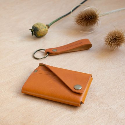 Yellow leather wallet with keyring by Wild Origin