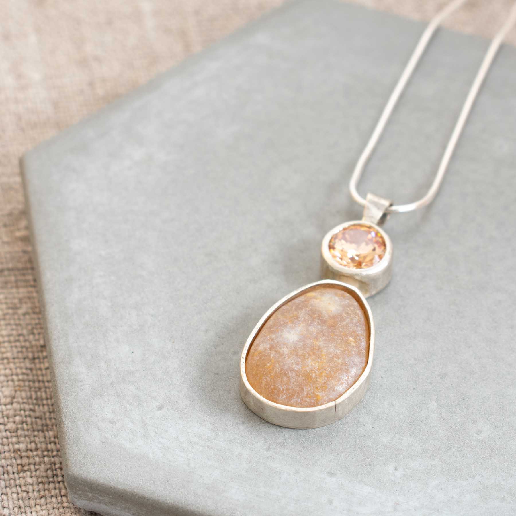 Champagne CZ & Cornish Pebble Pendant