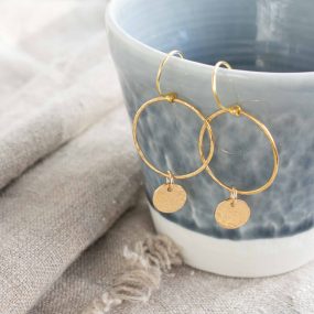 Large Circle & Disc Gold Filled Drop Earrings