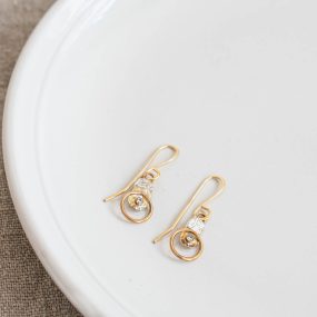 Circle Small Drop Earrings Silver & Gold Filled With CZ