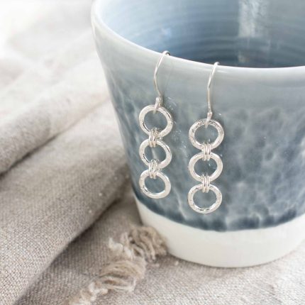 Three Circle Silver Drop Earrings