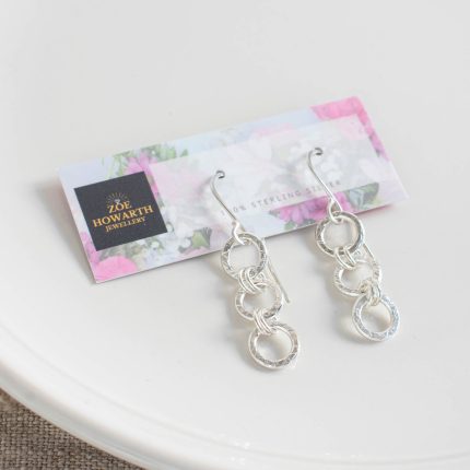 Three Circle Silver Drop Earrings - Image 2