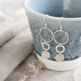 Two Circle & Disc Silver Drop Earrings