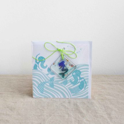 Fused glass mermaid decoration with card by Dreya Glass