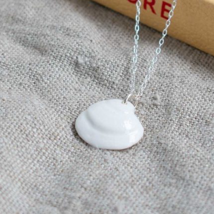 Porcelain Clam Shell pendant on silver chain handmade by Rach Richardson