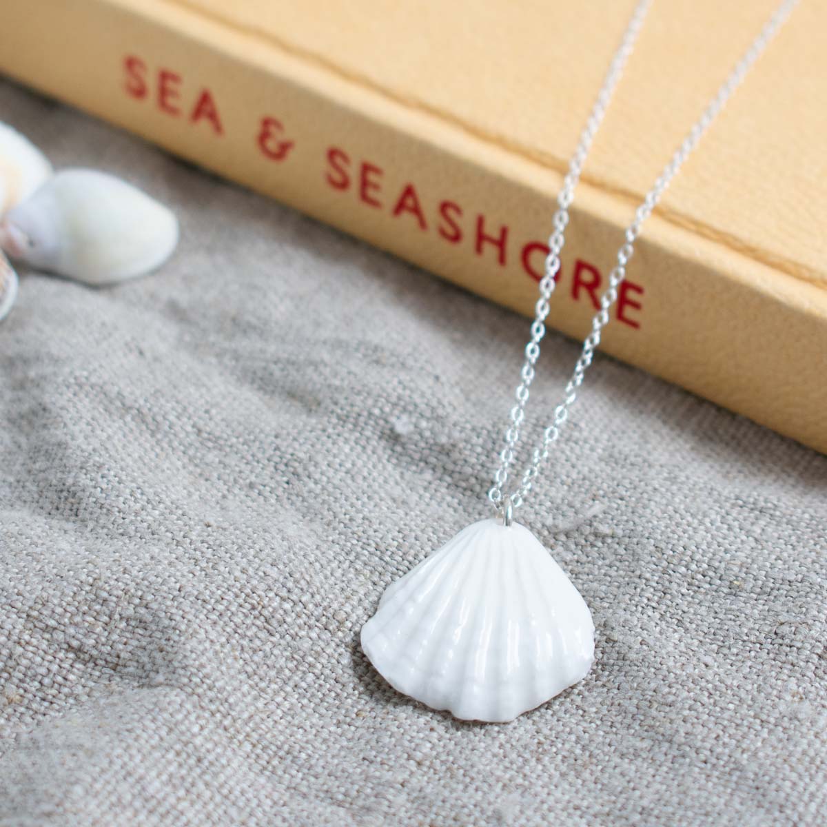 Porcelain Scallop Shell pendant on silver chain handmade by Rach Richardson