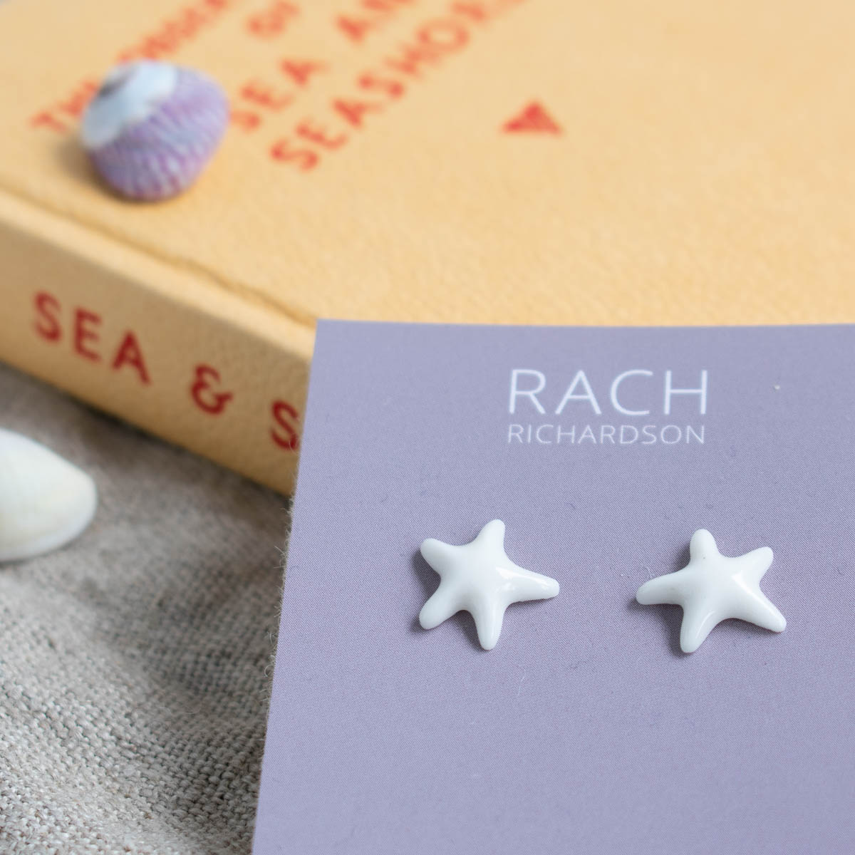 Porcelain starfish studs handmade by Rach Richardson