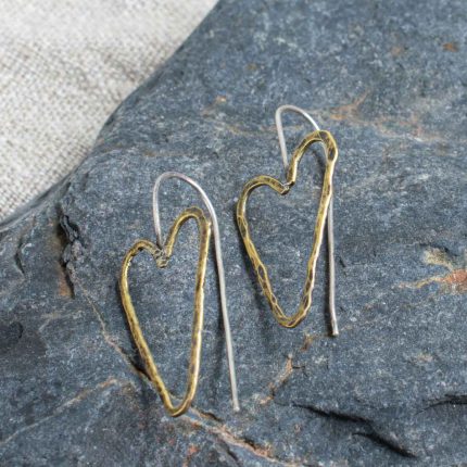 Brass Heart Drop Earrings - Image 2