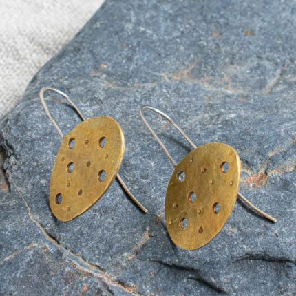 Brass Eroded Pebble Medium Drop Earrings - Image 2