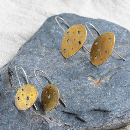 Brass Eroded Pebble Medium Drop Earrings - Image 3