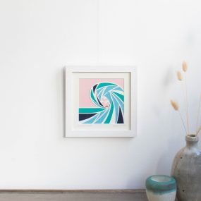 Framed Paper Cut Picture Of Geometric Curling Wave With Sunset By Cornish Paper Cut Art