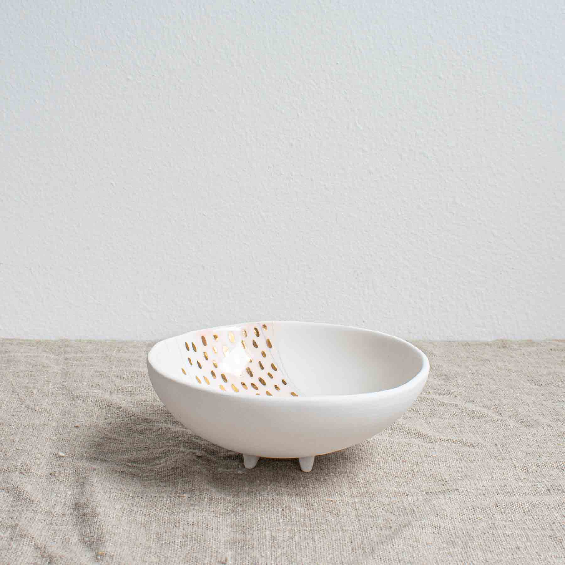 Porcelain bowl on feet with pastel surface decoration by Frances Spice