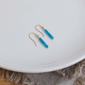 Pair Of Blue Topaz Bar And Gold Filled Drop Earrings By Sarah De Larrinaga