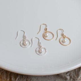 Pairs Of Pearl And Wire Circle Drop Earrings By Sarah De Larrinaga