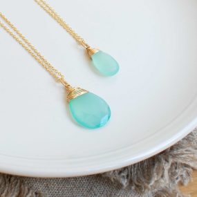 Sea Green Chalcedony & Gold Filled Pendant