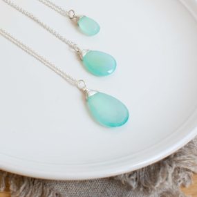 Sea Green Chalcedony & Silver Pendant