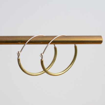 Sterling Silver Hoop Earrings with Brass Tube - Image 4