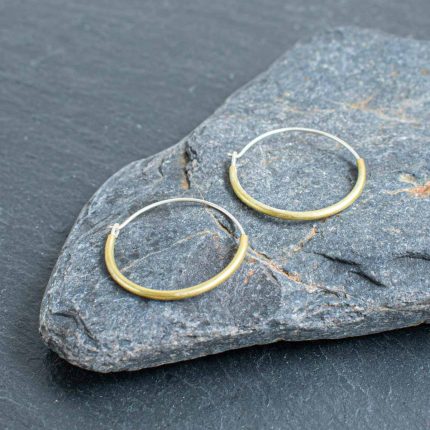 Sterling Silver Hoop Earrings with Brass Tube