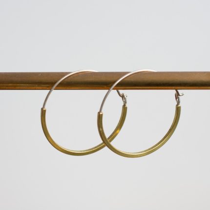 Sterling Silver Hoop Earrings with Brass Tube - Image 2