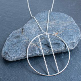 Striped Circle Sterling Silver Long Necklace