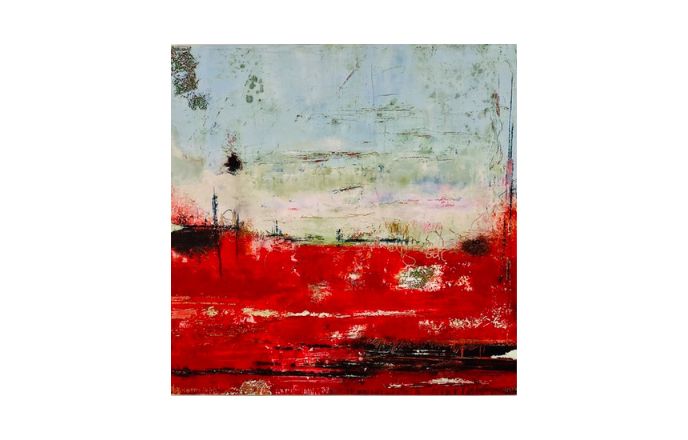 Abstract Painting In Red And Pale Blue By Fran Marks