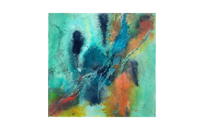 Abstract Painting In Teals And Orange By Fran Marks