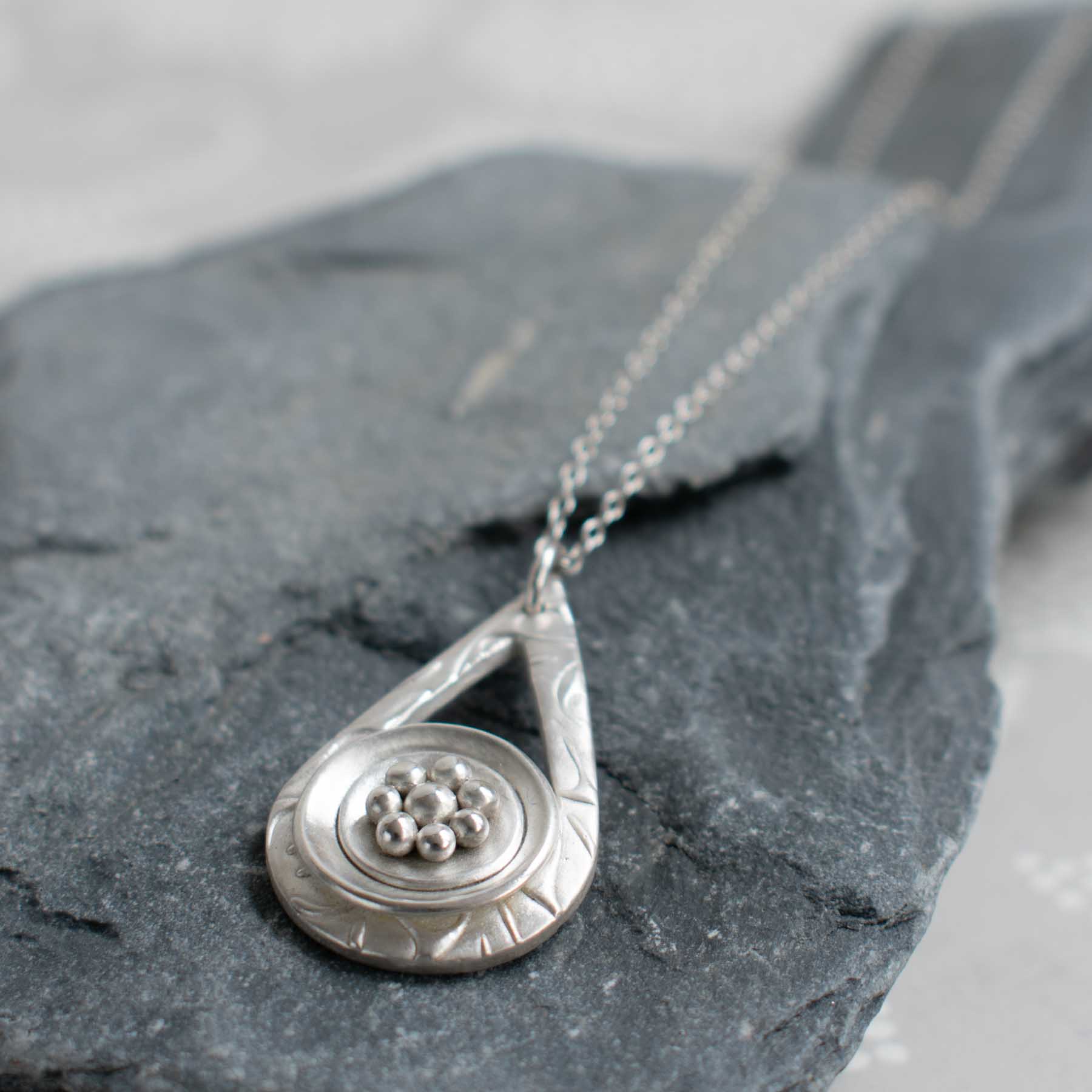 Silver Teardrop and Bobble Pendant